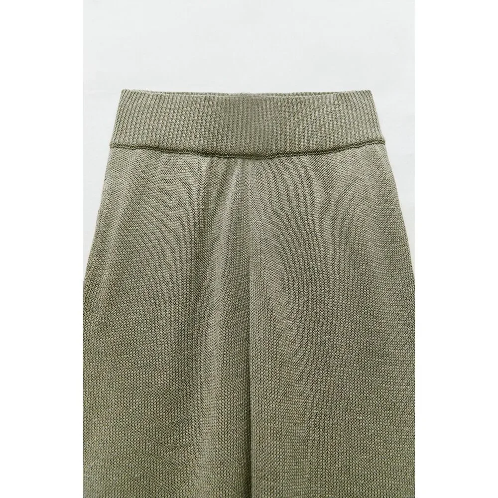 Green Zara Elastic Waist Linen Blend Knit Jogger Pants (NWT)